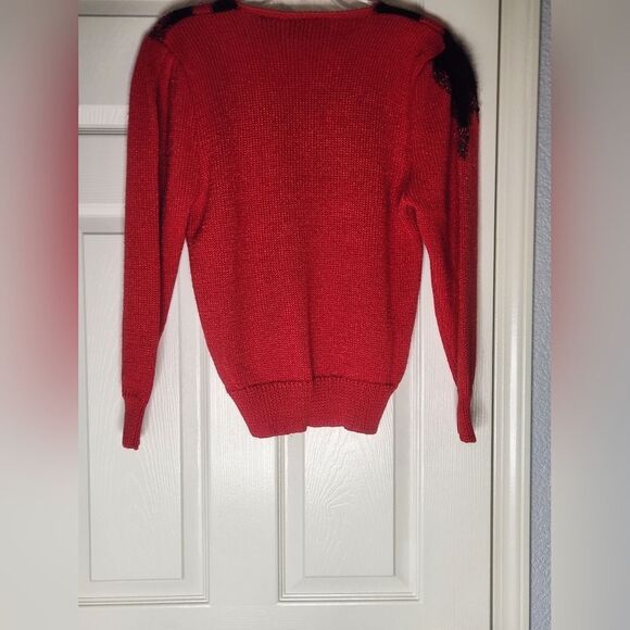 Fully Fashion L Red Beaded Embroidered Knit 3/4 Sleeve WOOL Blend Women Sweater - Picture 9 of 9